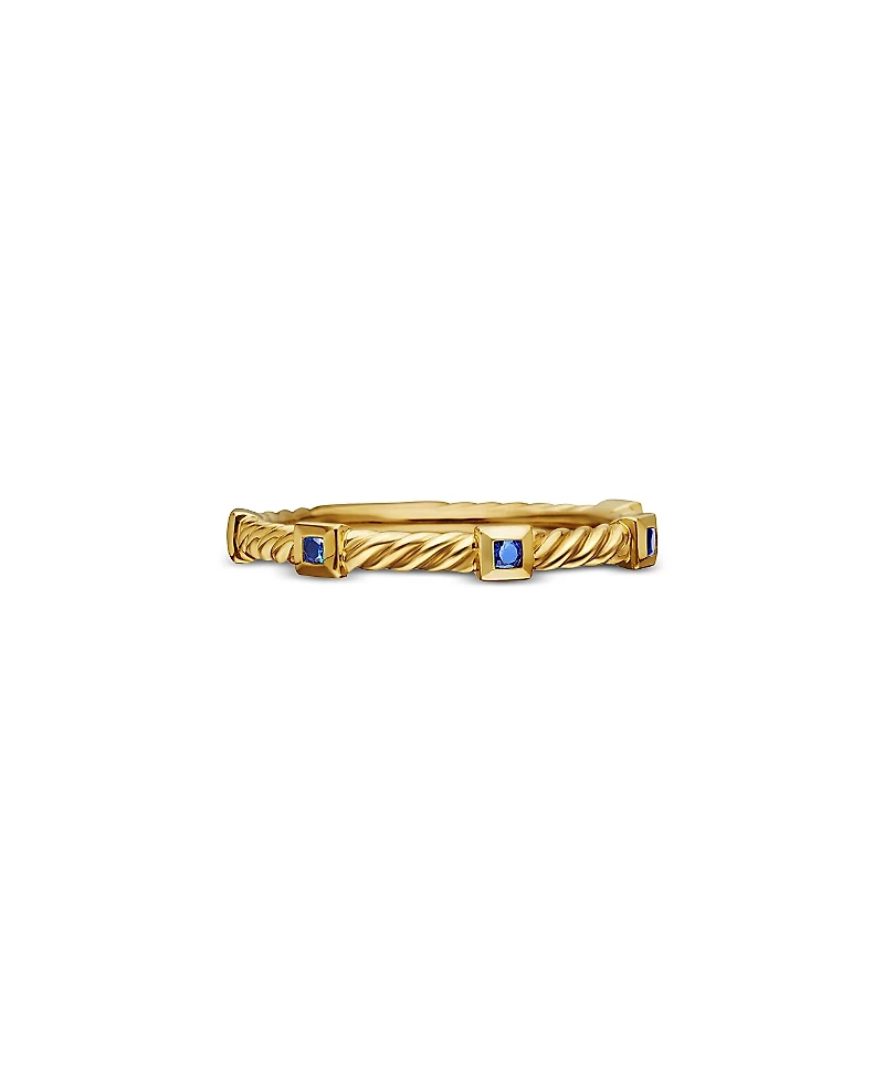 David Yurman 18K Yellow Gold Cable Sapphire Stack Band Ring