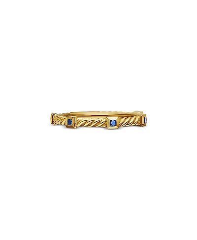 David Yurman 18K Yellow Gold Cable Sapphire Stack Band Ring