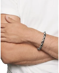 Men's Torqued Faceted Link Bracelet in Sterling Silver with Pavé Black Diamonds