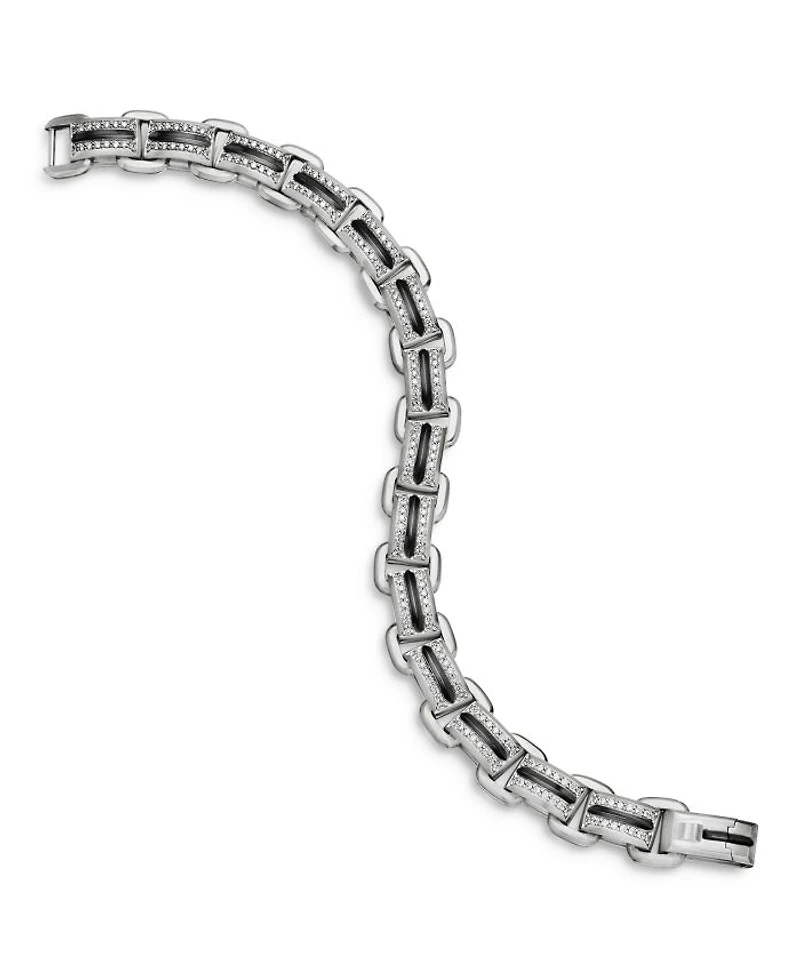 Men's Sterling Silver Deco Diamond Pavé Beveled Link Bracelet