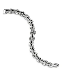 Men's Sterling Silver Deco Diamond Pavé Beveled Link Bracelet