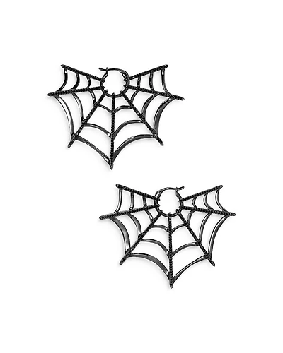 Haunt Couture Black Pavé Web Hoop Earrings in Ruthenium Plated