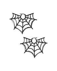 Haunt Couture Black Pavé Web Hoop Earrings in Ruthenium Plated