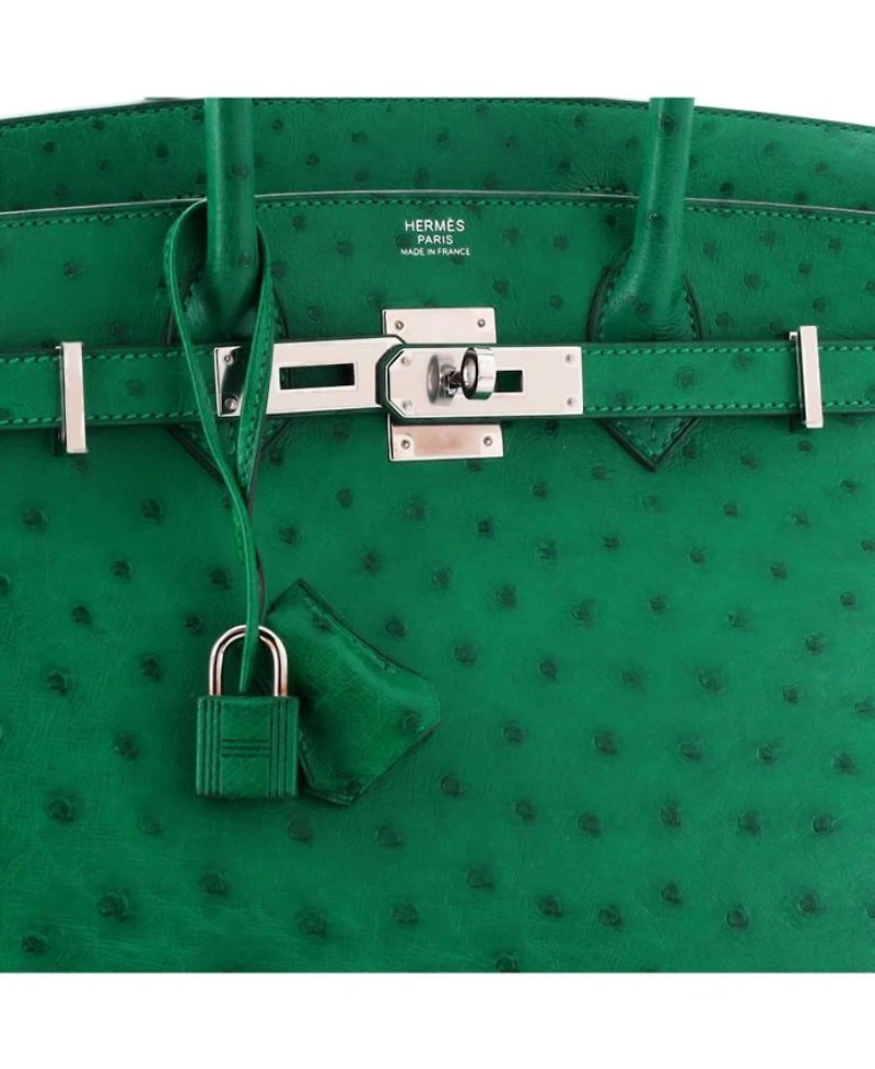 Birkin 30 Handbag Green Ostrich with Palladium Hardware