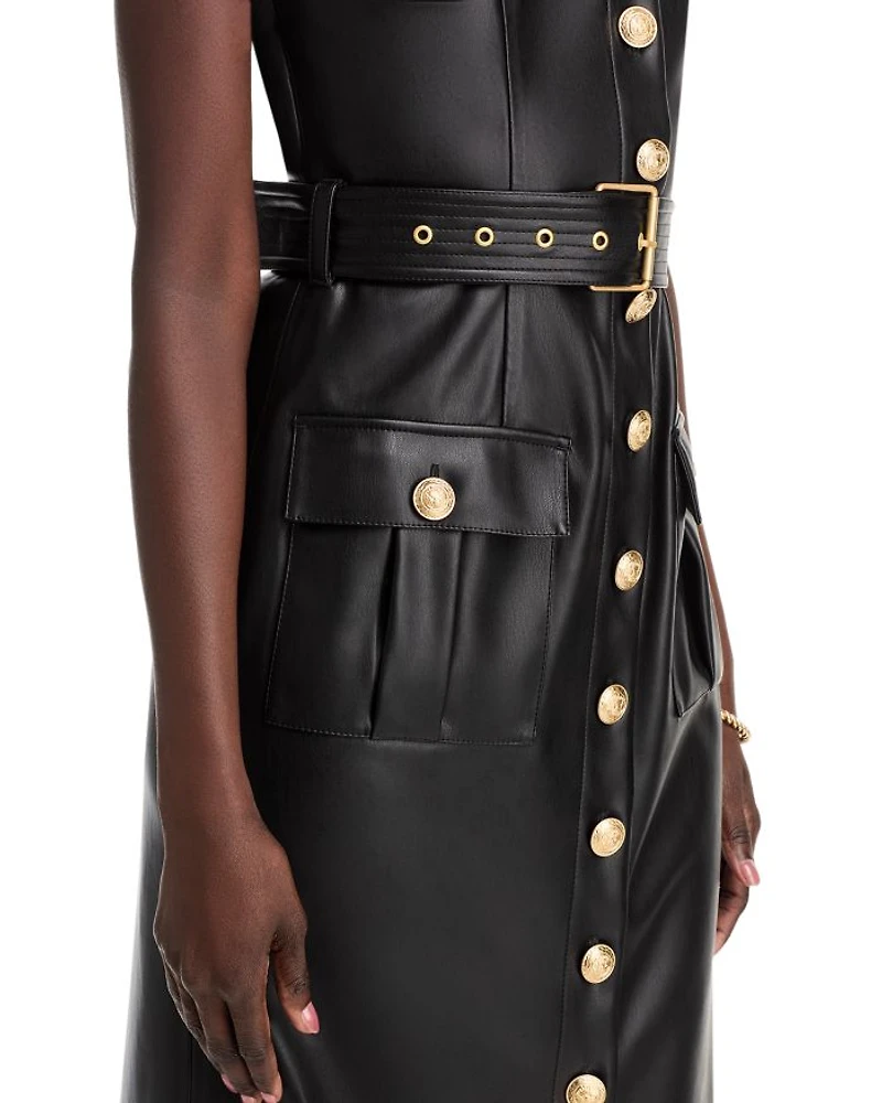 Button Front Faux Leather Tank Dress