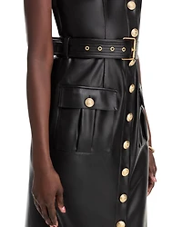 Button Front Faux Leather Tank Dress