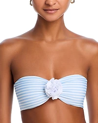 Aqua Rosette Striped Bandeau Bikini Top - Exclusive