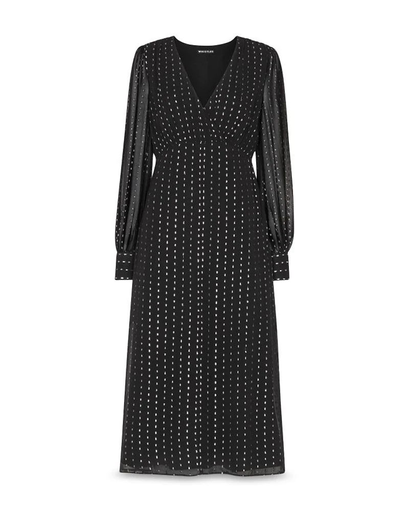Petites Metallic Stripe Midi Dress