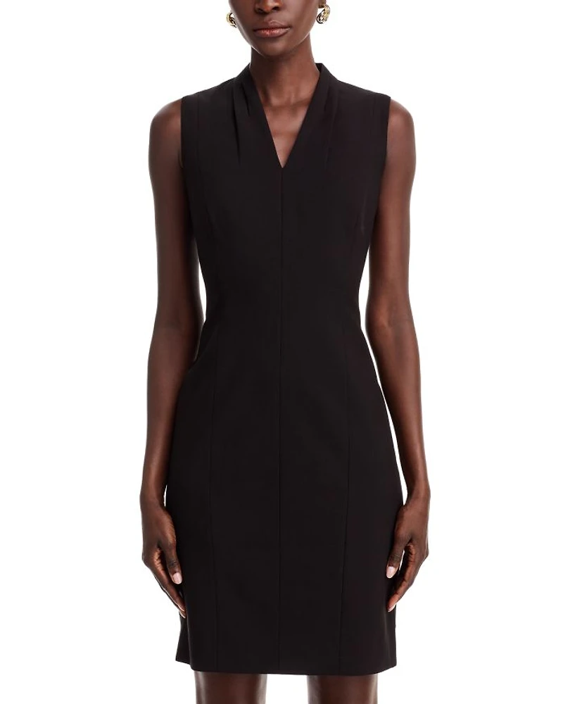Tonya Pleated Sleeveless V Neck Sheath Dress - Exclusive