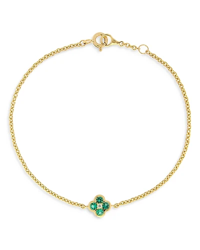 Bloomingdale's Fine Collection Emerald & Diamond Bezel Clover Chain Link Bracelet