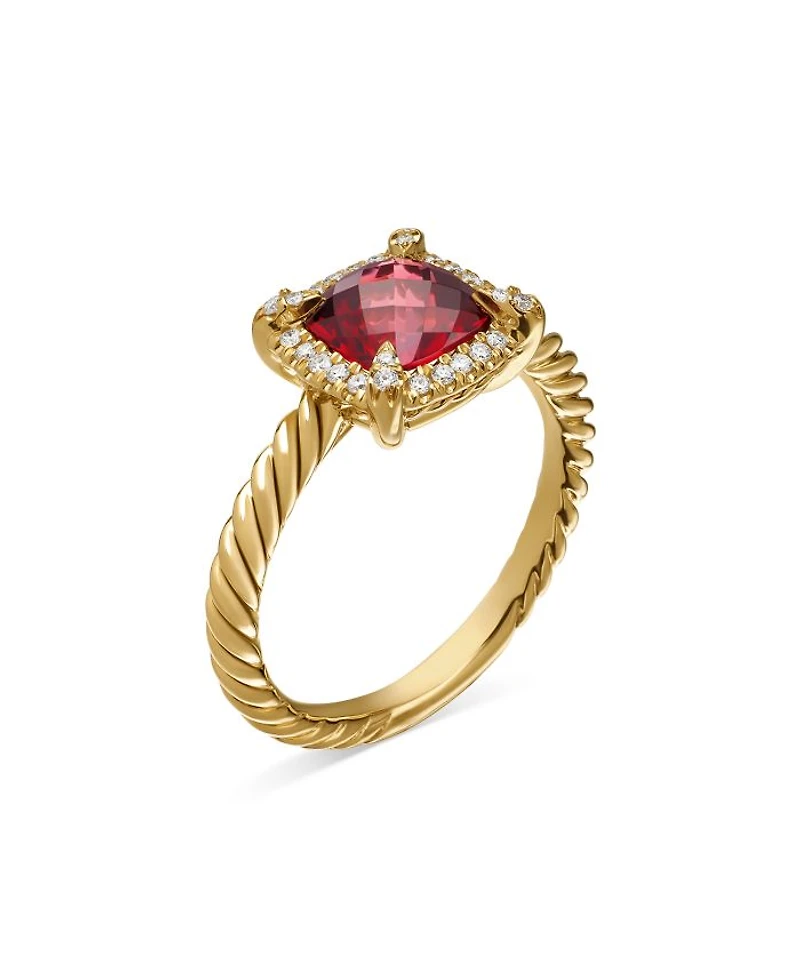 Petite Châtelaine® Pavé Bezel Ring 18K Yellow Gold with Pink Tourmaline