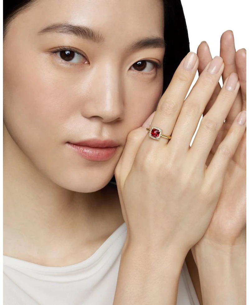 Petite Châtelaine® Pavé Bezel Ring 18K Yellow Gold with Pink Tourmaline