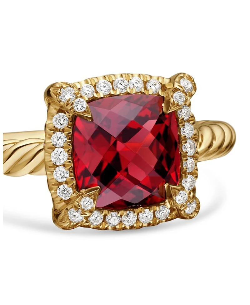 Petite Châtelaine® Pavé Bezel Ring 18K Yellow Gold with Pink Tourmaline