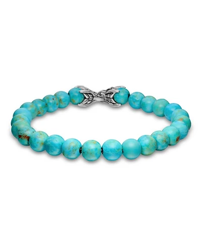 Men's Spiritual Beads Bracelet Sterling Silver with Turquoise, 8mm