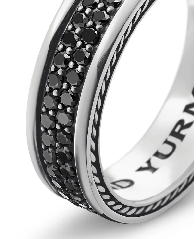 Men's Streamline® Two Row Band Ring Sterling Silver with Black Diamonds, 6.5mm