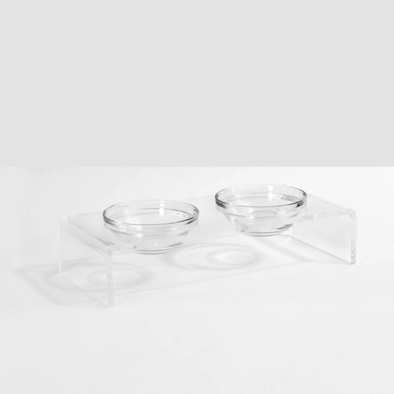 Small Clear Double Glass Bowl Pet Feeder