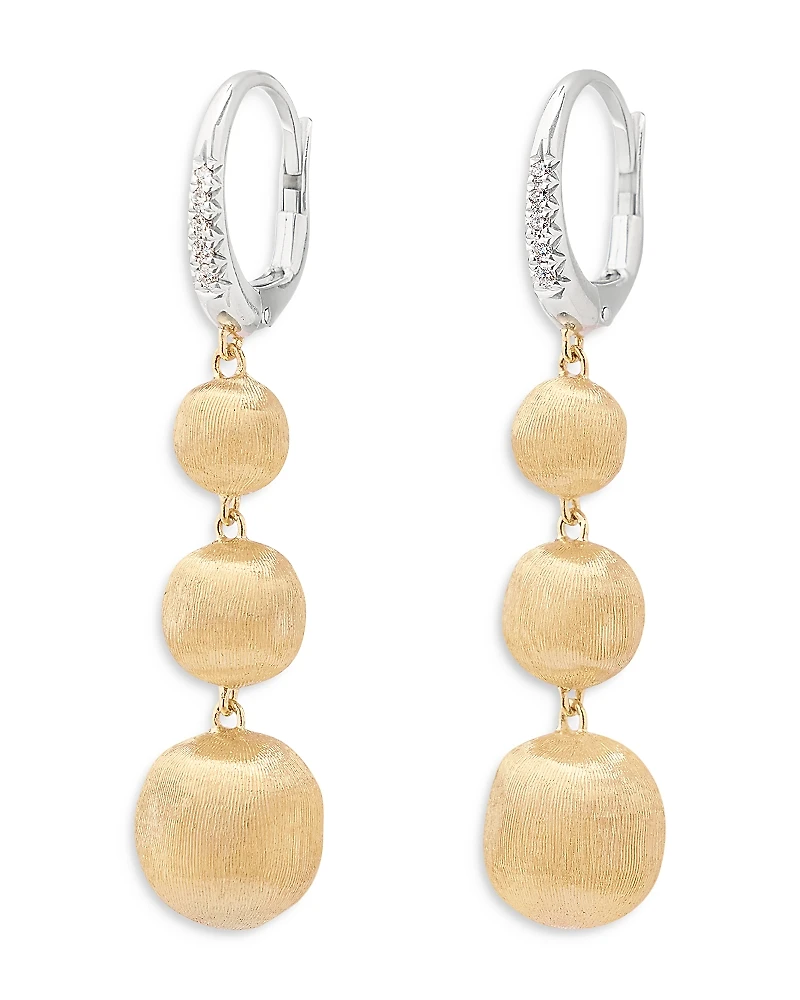 Marco Bicego 18K White & Yellow Gold Africa Diamond Textured Bead Triple Drop Earrings
