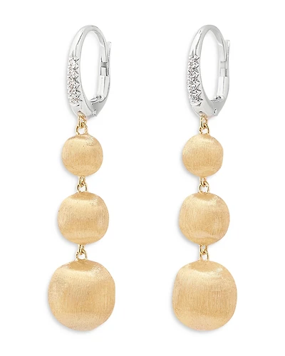 Marco Bicego 18K White & Yellow Gold Africa Diamond Textured Bead Triple Drop Earrings