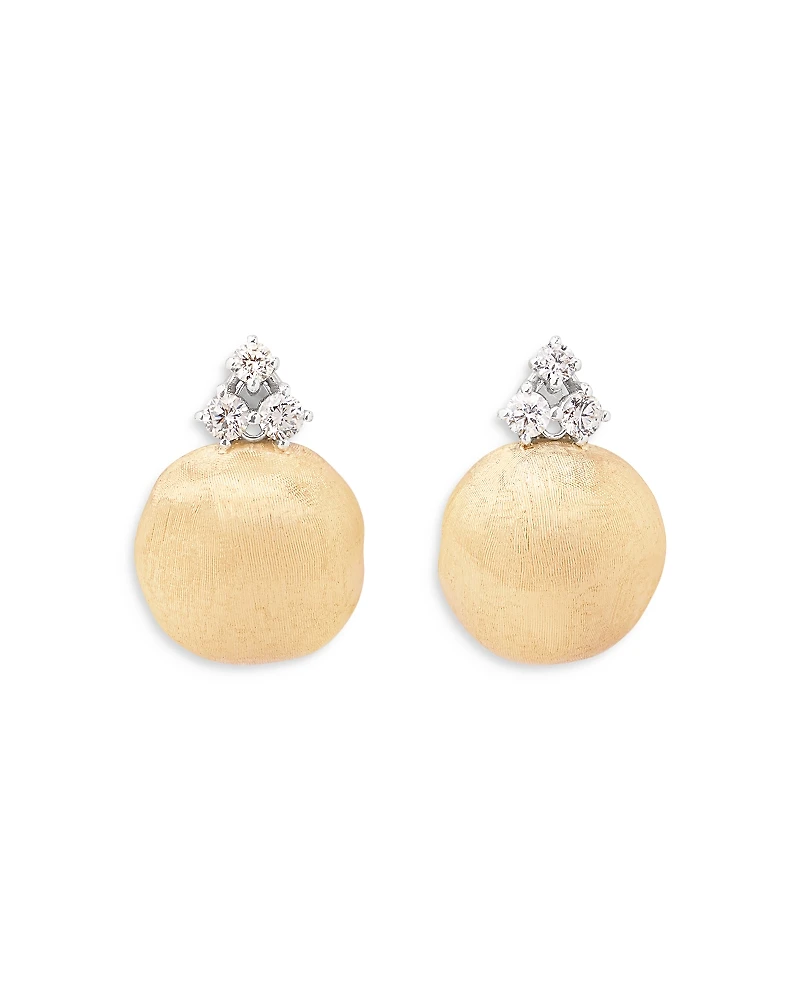 Marco Bicego 18K White & Yellow Gold Africa Diamond Cluster & Textured Bead Stud Earrings