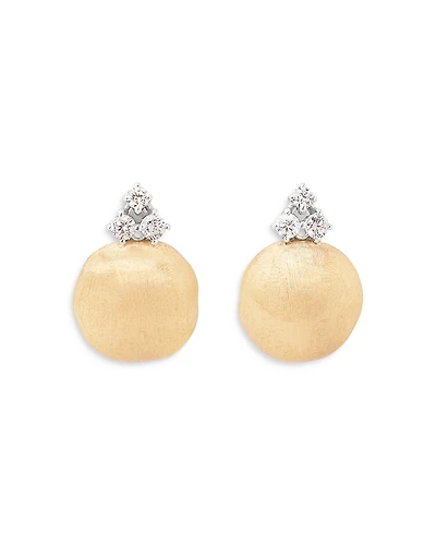 Marco Bicego 18K White & Yellow Gold Africa Diamond Cluster & Textured Bead Stud Earrings
