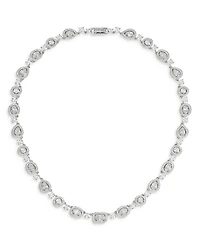 Radiant Cubic Zirconia Halo Collar Necklace in Rhodium Plated, 16"