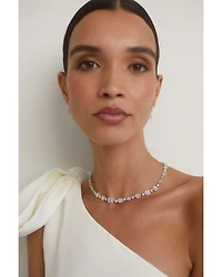 Radiant Cubic Zirconia Halo Collar Necklace in Rhodium Plated, 16"