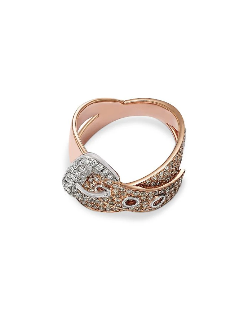Diamond Crossover Buckle Ring in 14K Rose & White Gold, 1.23 tcw