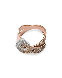 Diamond Crossover Buckle Ring in 14K Rose & White Gold, 1.23 tcw