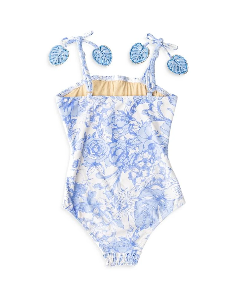 Girls' Tropical Blues Smocked One Piece Swimsuit - Baby, Little Kid, Big Kid