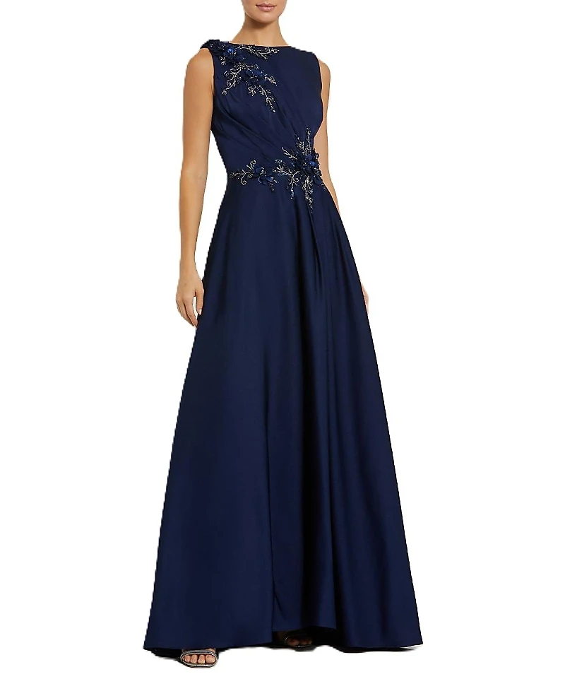 Mac Duggal Appliqued Sleeveless A Line Gown