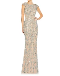 Mac Duggal Embellished Cut Out Lace Up Cap Sleeve Gown
