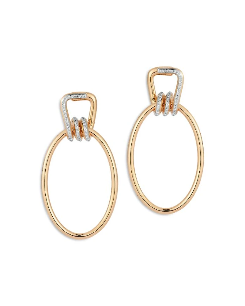 18K Rose & White Gold Huxley Diamond Coil Link Drop Hoop Earrings