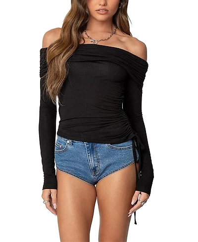 Edikted Gathered Fold Over Drawstring Top