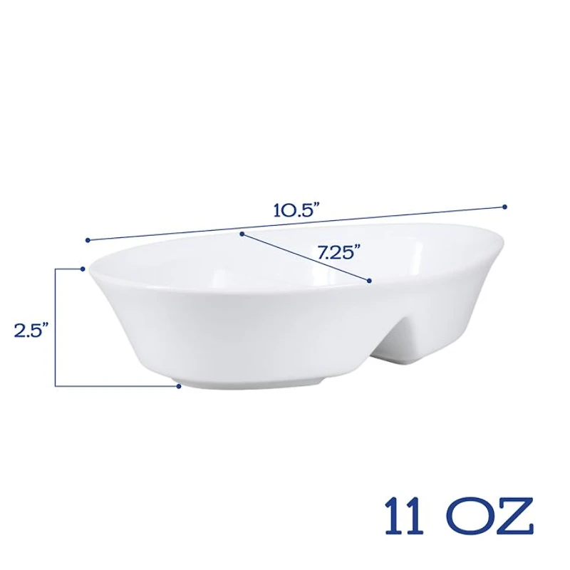 Porcelain Divided Oval Serving Bowl, 10.5", White