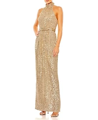 Mac Duggal Sequined Halter Neck Belted Soft Tie Dress