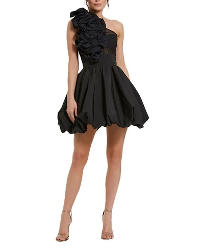Taffeta One Shoulder Ruffle Bubble Mini Dress