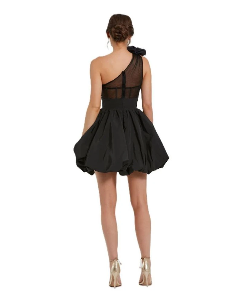 Taffeta One Shoulder Ruffle Bubble Mini Dress