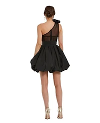 Taffeta One Shoulder Ruffle Bubble Mini Dress