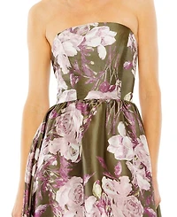 Strapless Bottom Ruffle Floral Gown