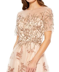 Embellished Illusion Cap Sleeve A Line Gown
