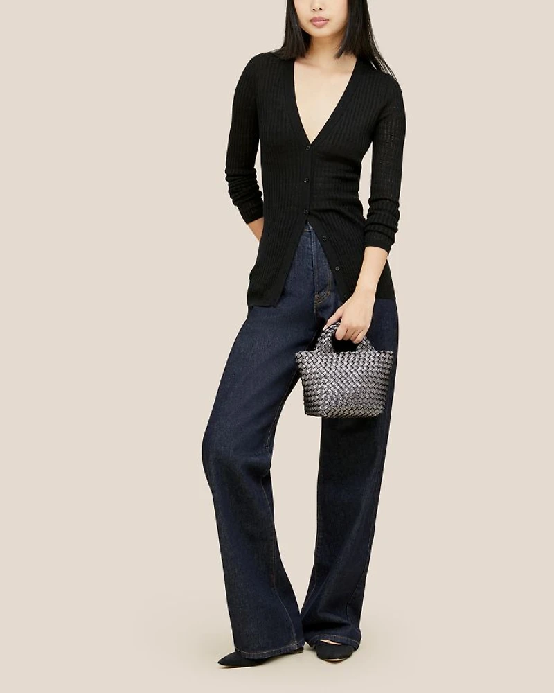 St. Barths Woven Metallic Silver Petite Tote Bag