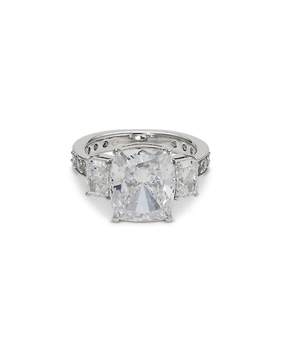 Cubic Zirconia Three Stone Cocktail Ring Rhodium Plated