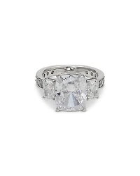 Cubic Zirconia Three Stone Cocktail Ring Rhodium Plated