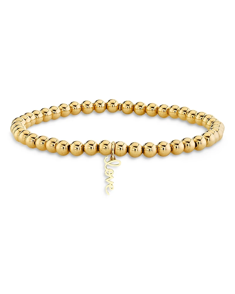 Sydney Evan 14K Yellow Gold Pure Love Script Beaded Stretch Bracelet