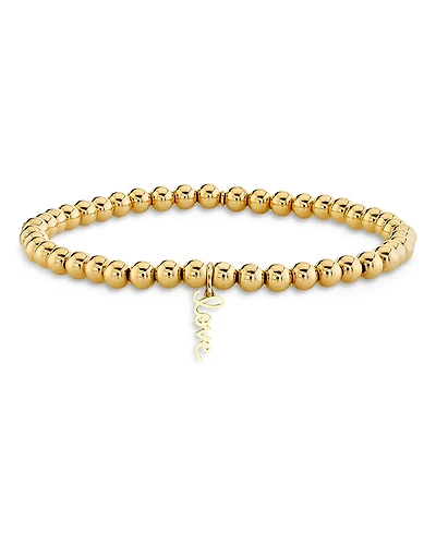 Sydney Evan 14K Yellow Gold Pure Love Script Beaded Stretch Bracelet
