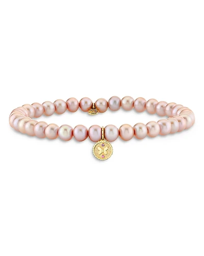 Sydney Evan Wicked x Sydney Evan 14K Yellow Gold Glinda Butterfly Charm Pink Freshwater Pearl Bracelet