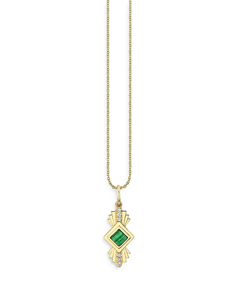 Sydney Wicked x Sydney Evan 14K Yellow Gold Art Deco Malachite Charm Necklace, 18