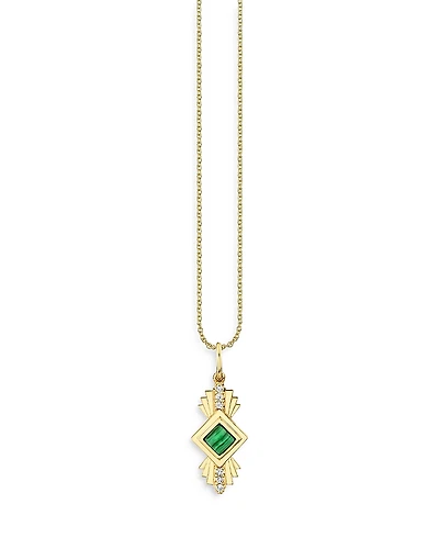 Sydney Wicked x Sydney Evan 14K Yellow Gold Art Deco Malachite Charm Necklace, 18