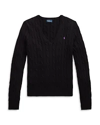 Women's Cable Knit Cotton V Neck Sweater