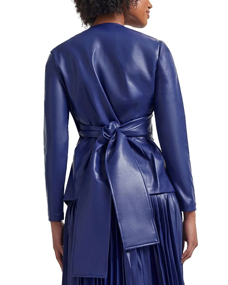 Lightweight Faux Leather Tie Jacket